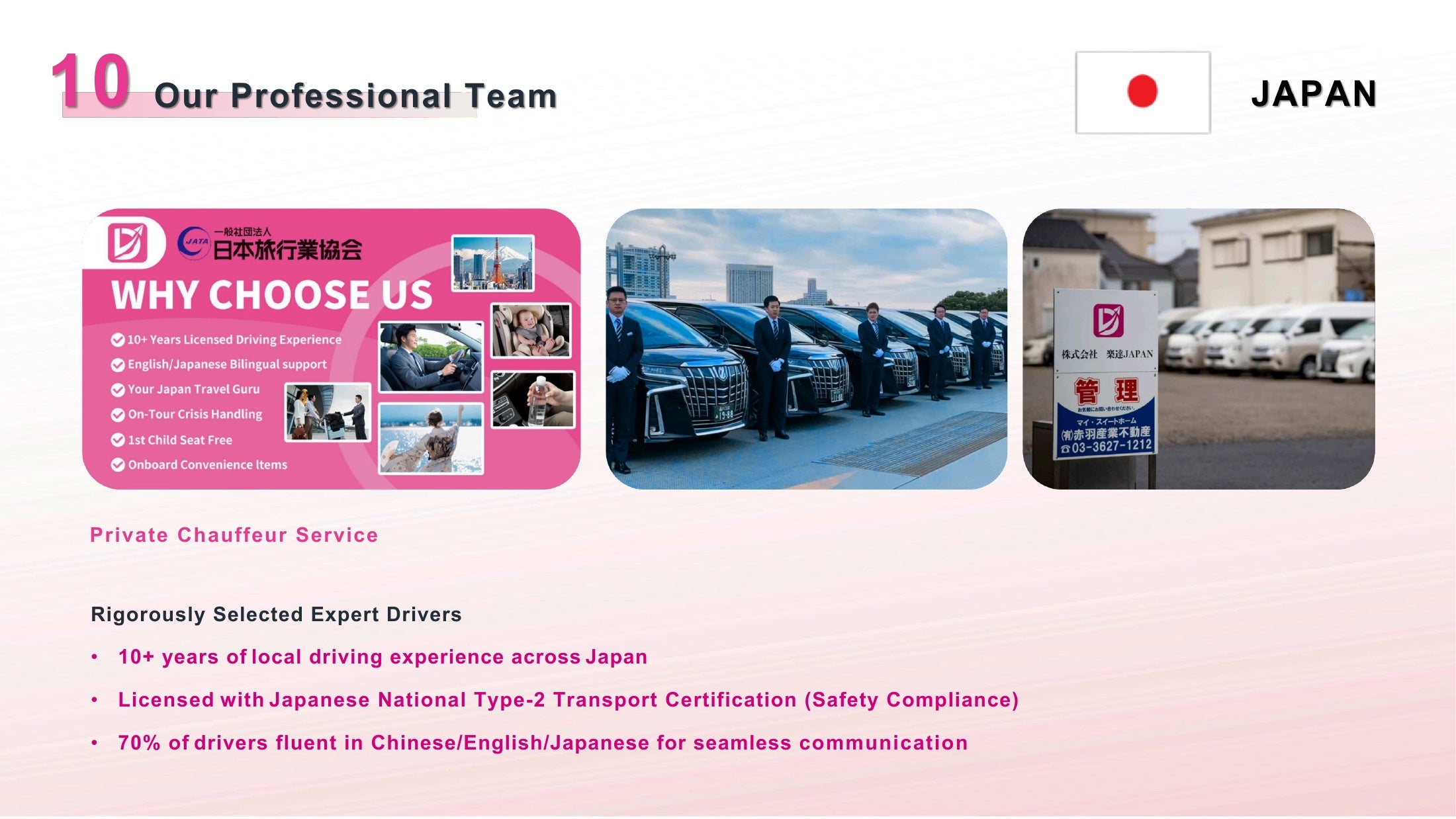 LEDA Japan professional driver team and transport certification